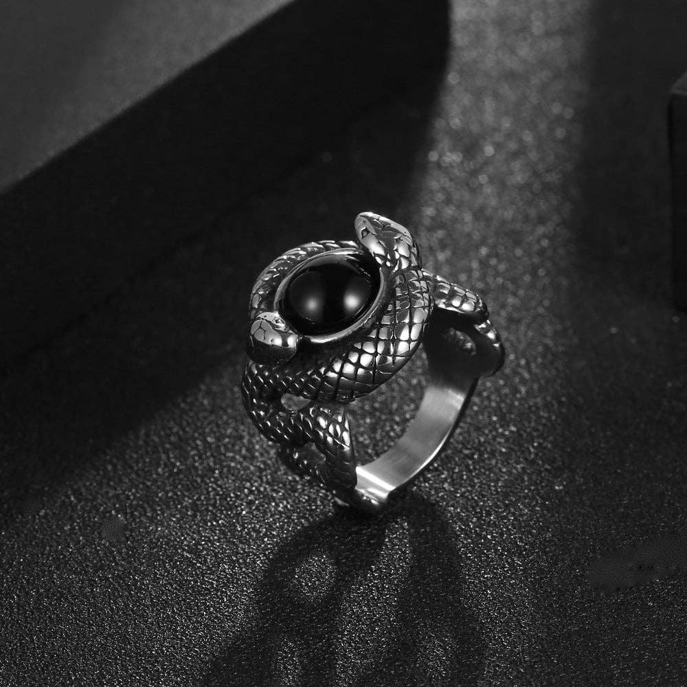 Vintage Noble Double Snake Titanium Steel Ring