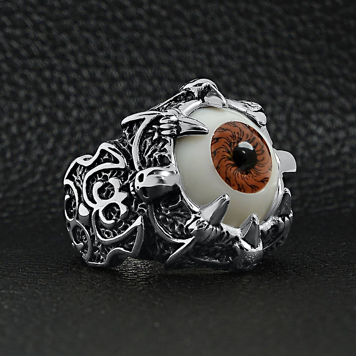 Gothic Clawed Brown Eyeball Statement Ring