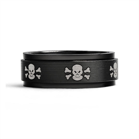 Stainless Steel Black & White Skull Spinner Ring