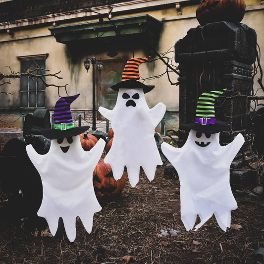 Halloween Hanging Ghost with Witch Hat Outdoor Decor