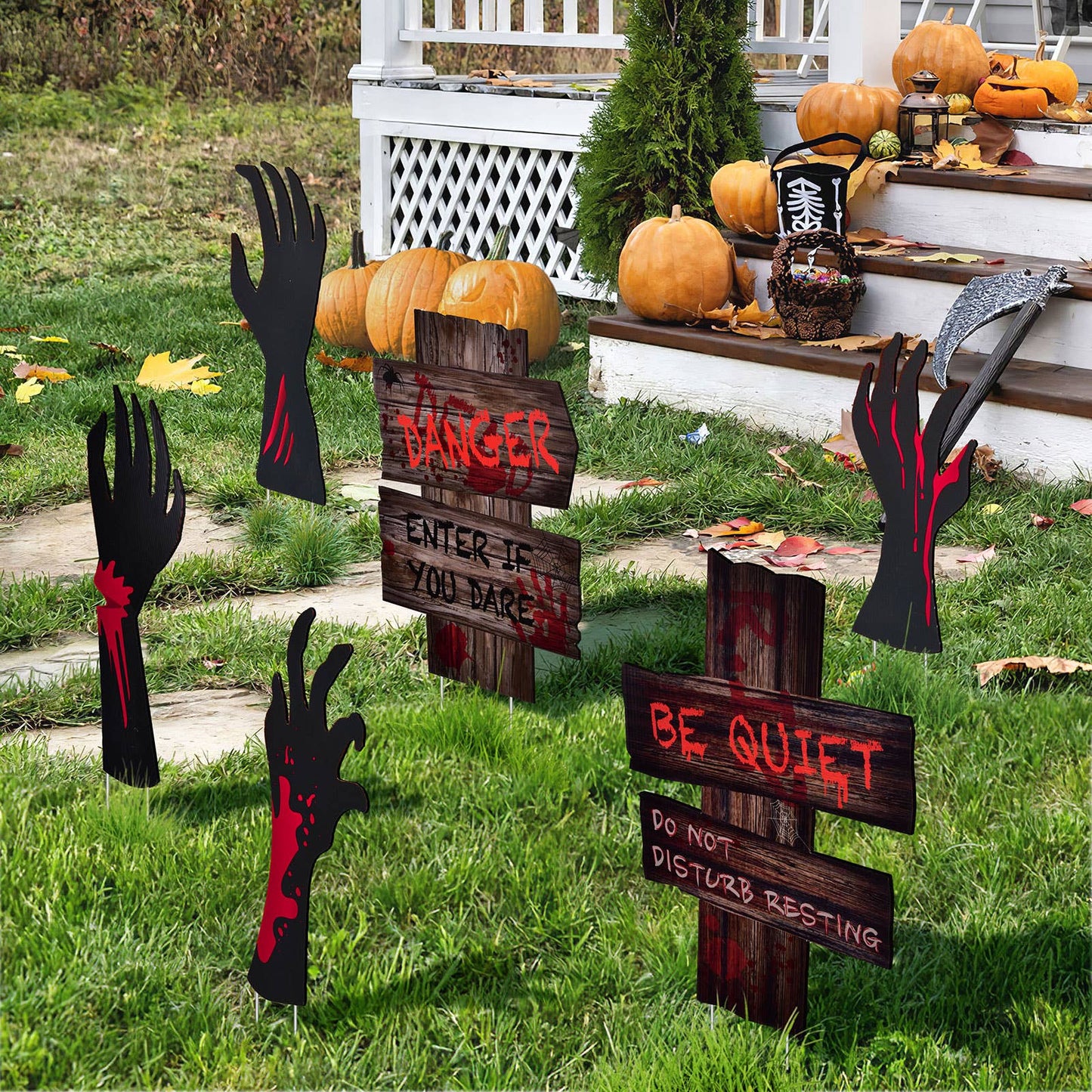 8pcs Halloween Yard Signs Bloody Hand