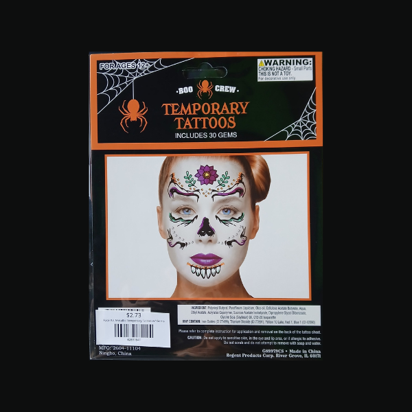 Face Art Metallic Temporary Tattoo w/ Gems