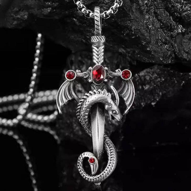 Gem Dragon Sword Stainless Steel Chain Necklace