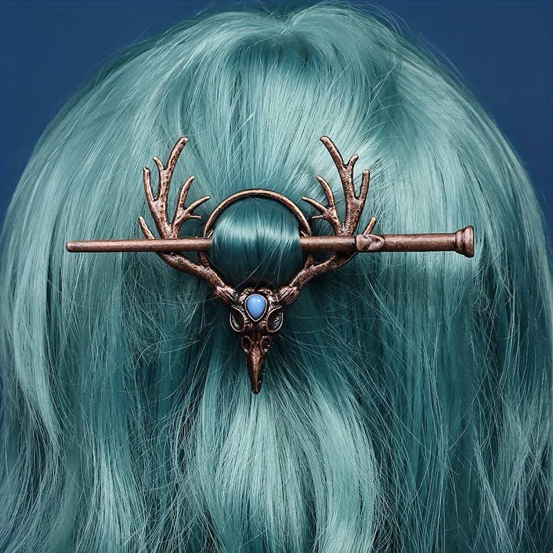 Vintage Gothic Raven Skull Antler Hairpin