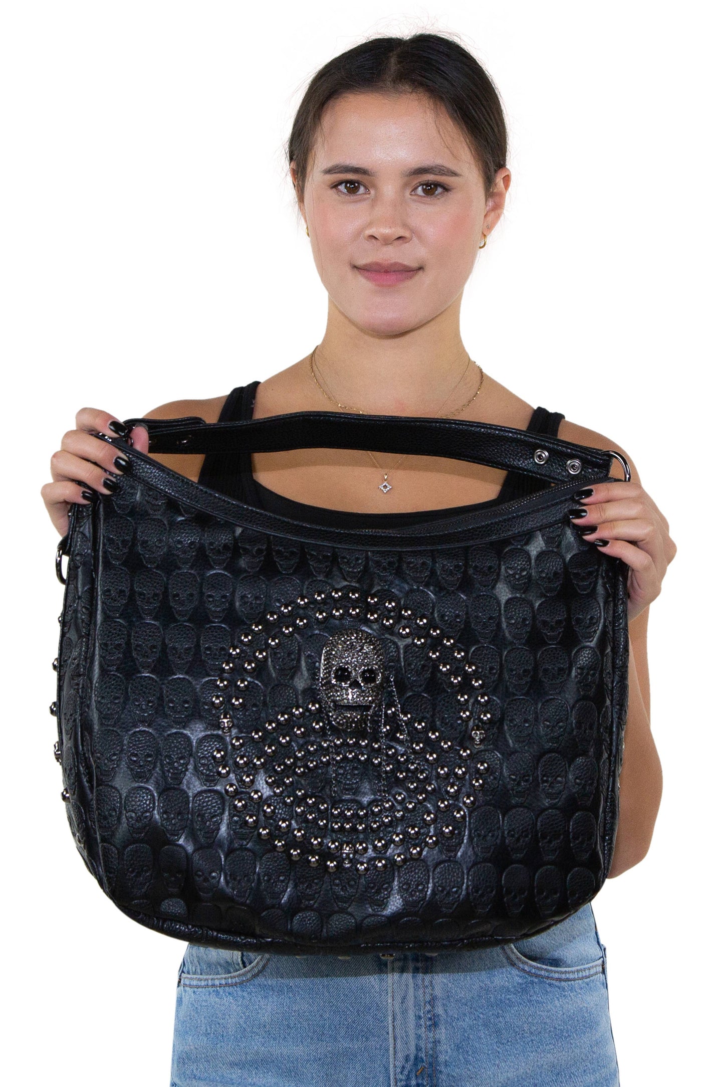 Studded Skull Hobo Bag