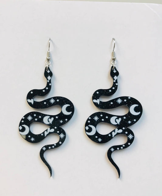 Acrylic Black Luna Snake Earrings