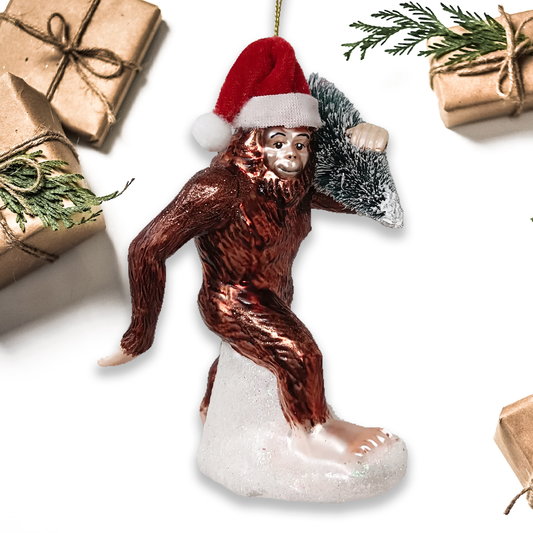 Holiday Forest Dweller Bigfoot Glass Christmas Ornament