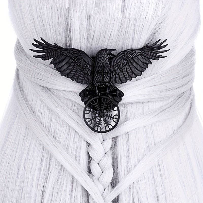 Vintage Viking Large Black Crow Hair Clip