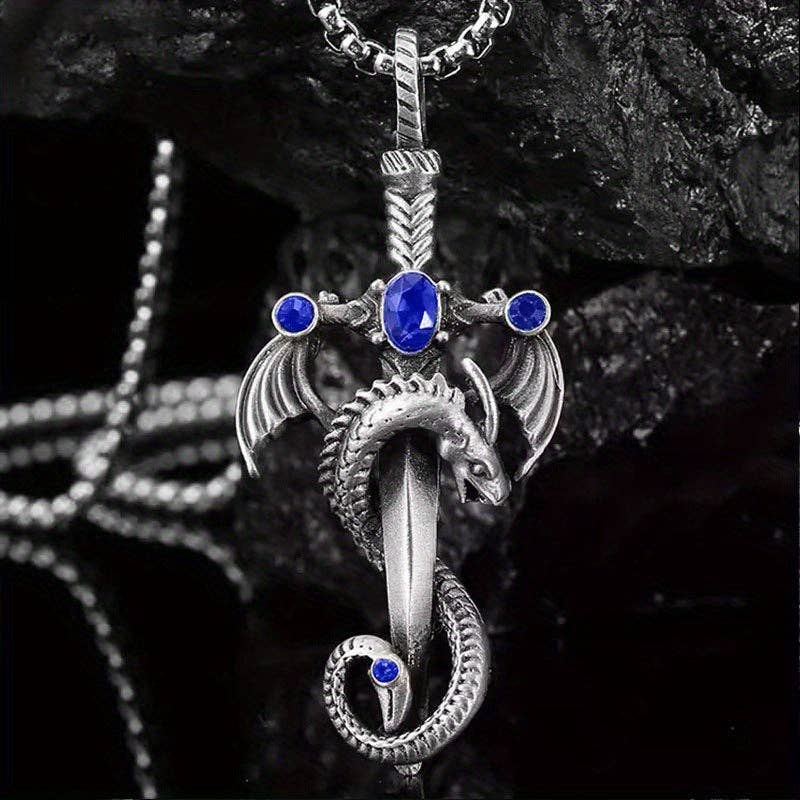 Gem Dragon Sword Stainless Steel Chain Necklace