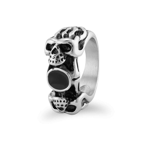 Stainless Steel Black CZ Statement Skull Ring