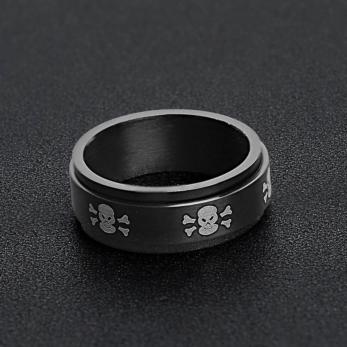 Stainless Steel Black & White Skull Spinner Ring
