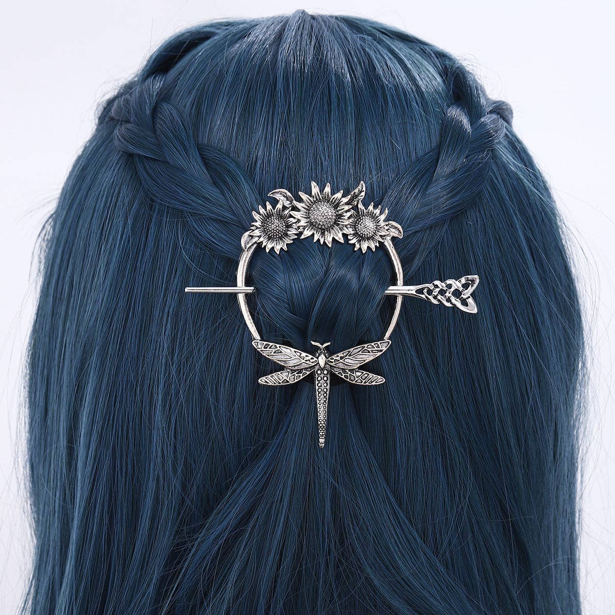 Viking-Inspired Sunflower Dragonfly Hair Pin Antique Alloy Hair Stick