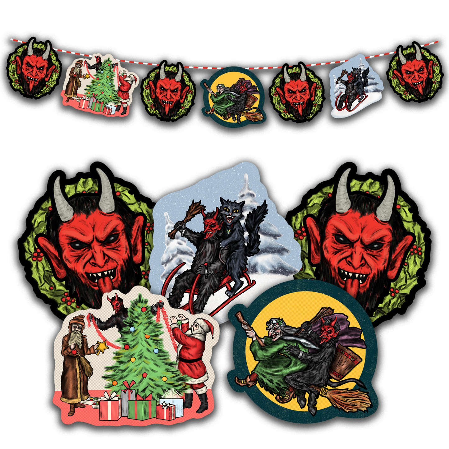 Retro Inspired Krampus & Friends Series 1 Christmas Banner