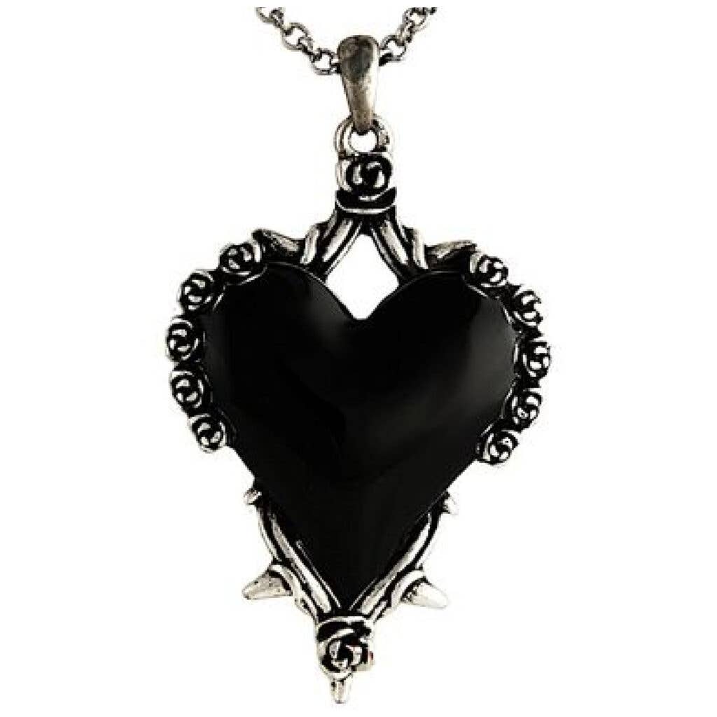 LC1559 - Black Heart with Roses and Thorns Necklace