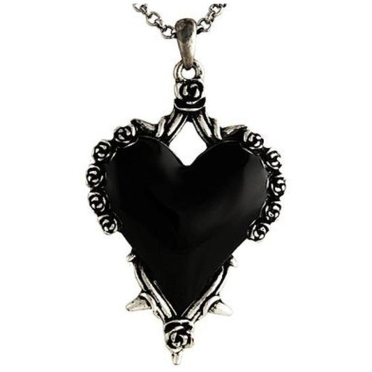 LC1559 - Black Heart with Roses and Thorns Necklace