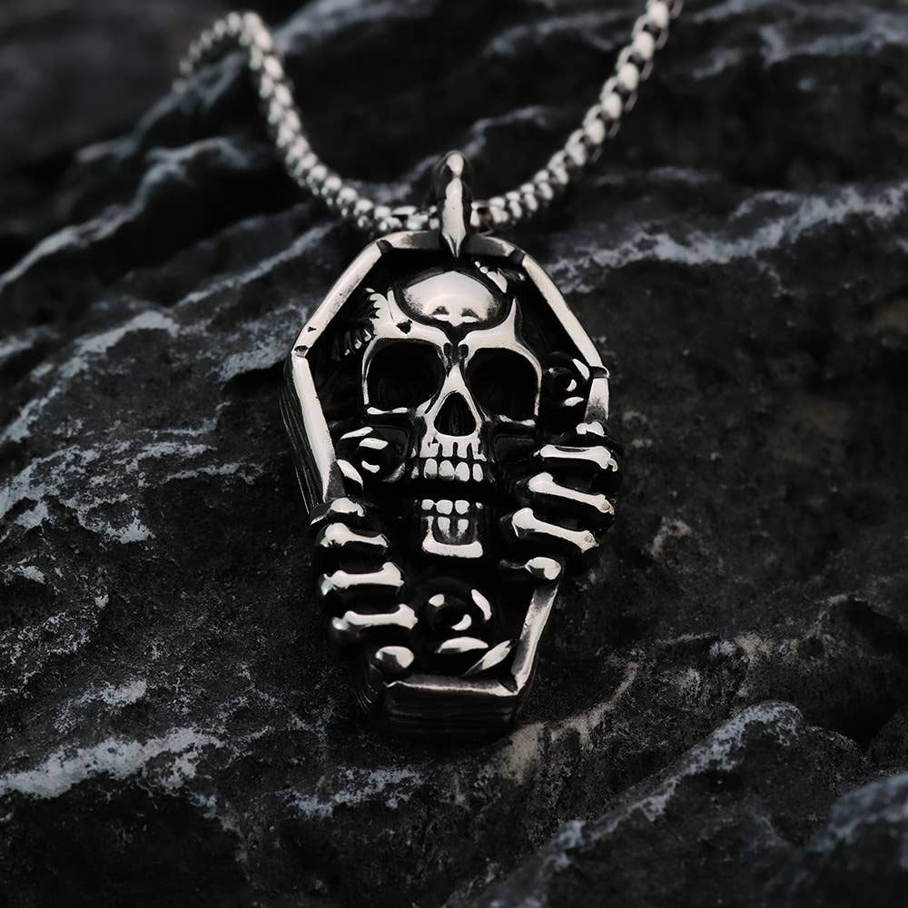 Retro Personalized Punk Skull Coffin Necklace