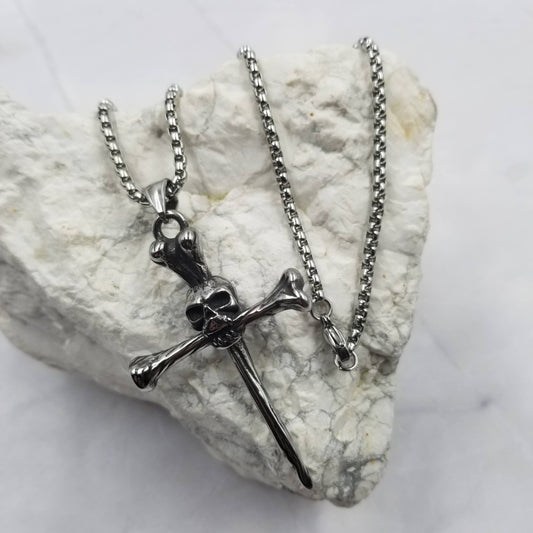 Skull Nail Cross Necklace - Witchy/Gothic/Halloween