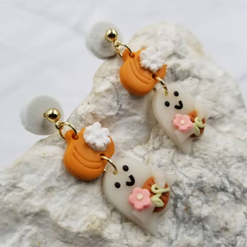 Halloween Pumpkin Ghost Clay Earrings