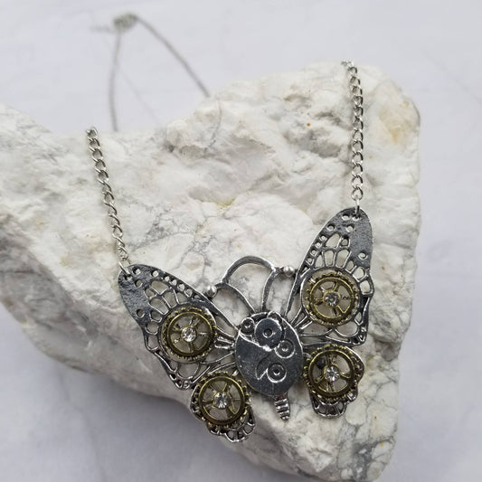 Steampunk Gear Butterfly Necklace