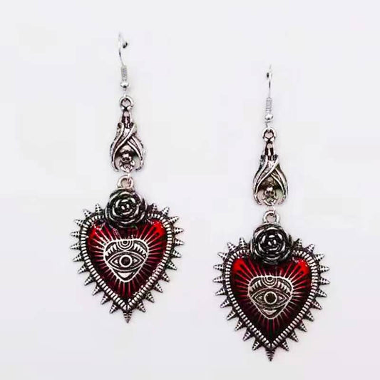 Rose Thorn Red Heart Stone Earrings....