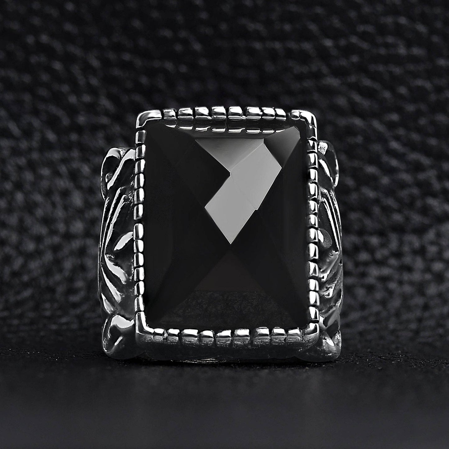Stainless Steel Black Stone Statement Ring