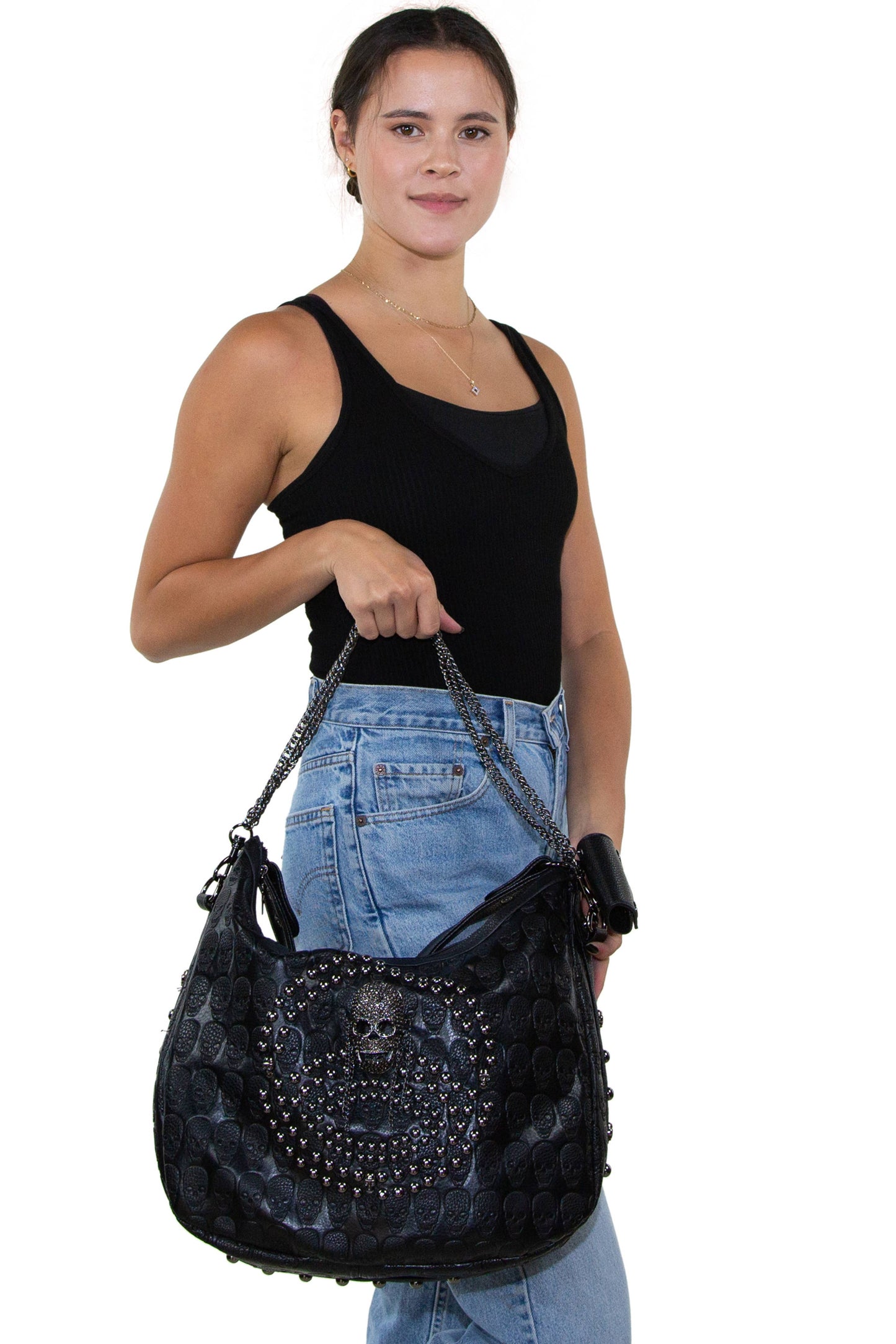 Studded Skull Hobo Bag