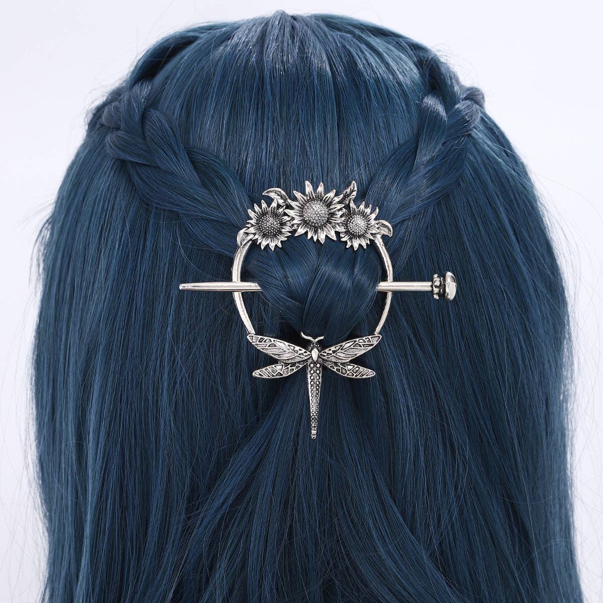 Viking-Inspired Sunflower Dragonfly Hair Pin Antique Alloy Hair Stick