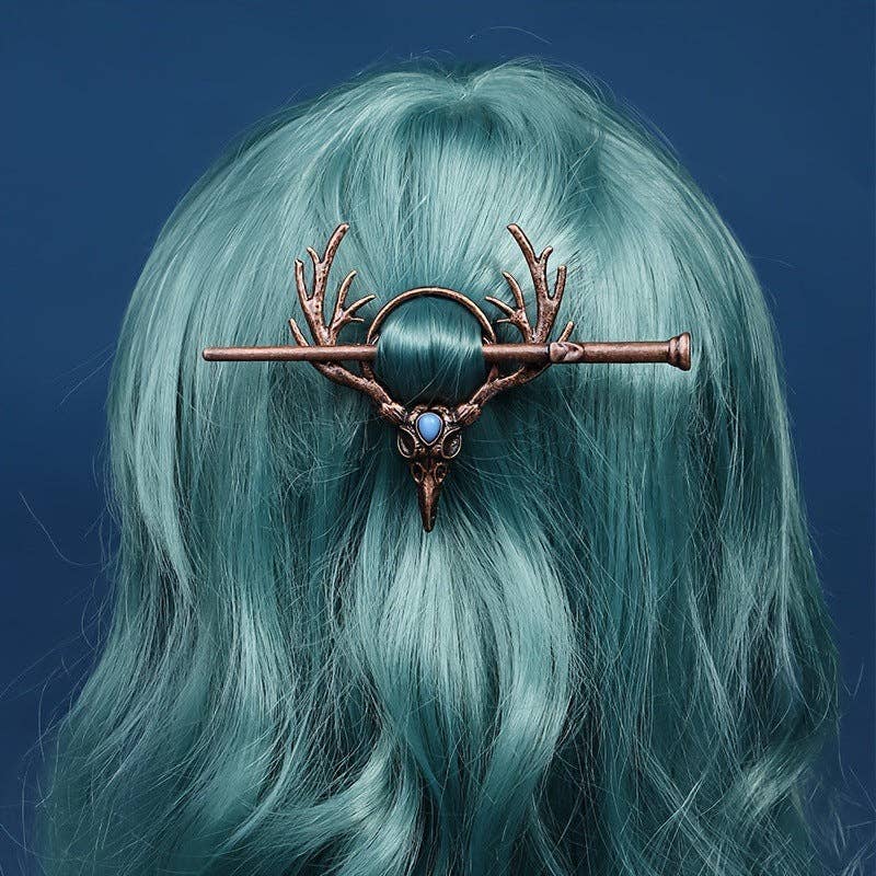 Vintage Gothic Raven Skull Antler Hairpin
