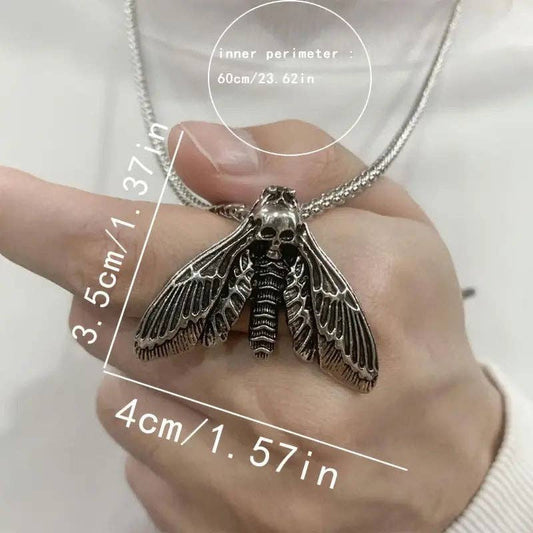 Vintage Gothic Skull Moth Pendant Necklace