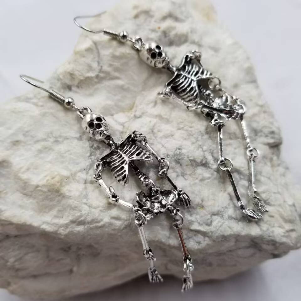 Goth Silver Skeleton Earrings