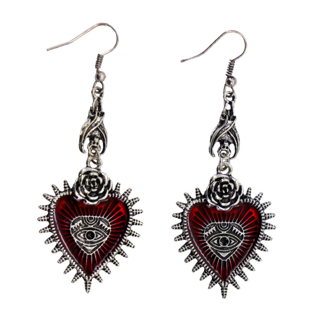 Rose Thorn Red Heart Stone Earrings....