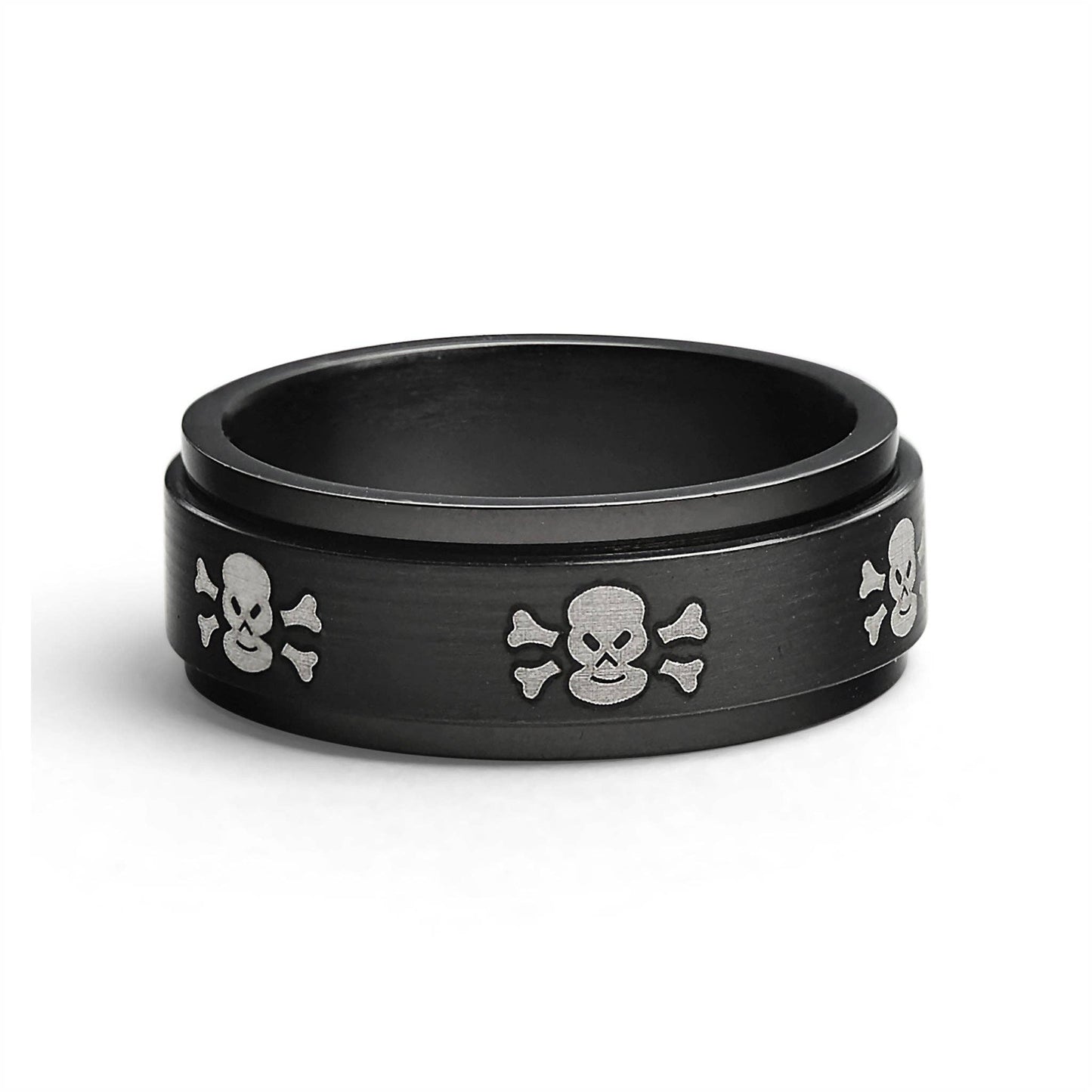 Stainless Steel Black & White Skull Spinner Ring