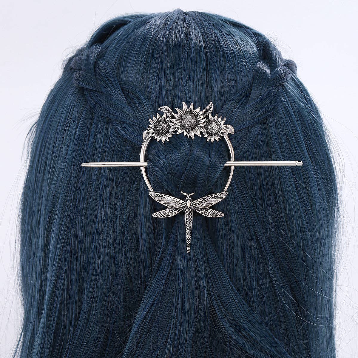 Viking-Inspired Sunflower Dragonfly Hair Pin Antique Alloy Hair Stick