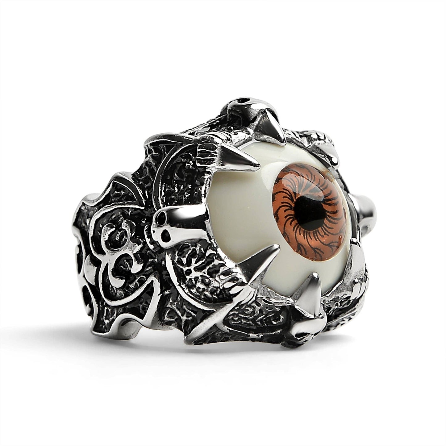 Gothic Clawed Brown Eyeball Statement Ring