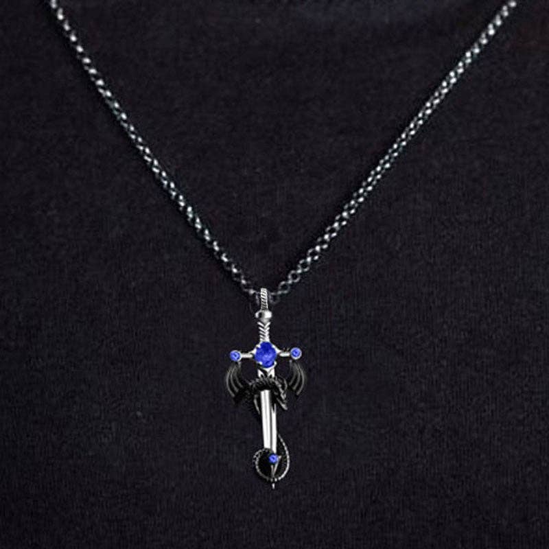 Gem Dragon Sword Stainless Steel Chain Necklace