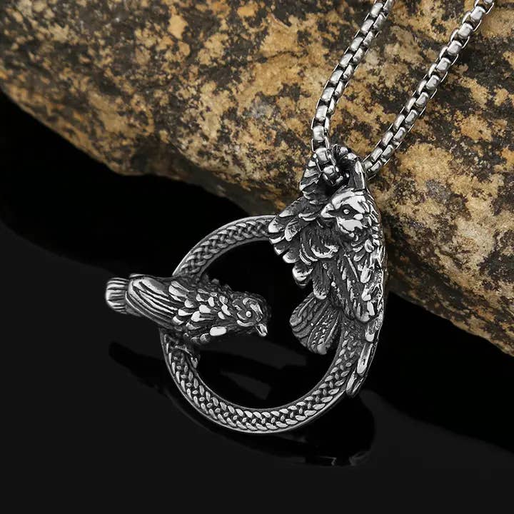 Viking Style Circle Crow Necklace
