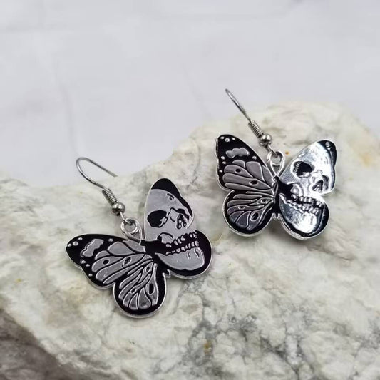 Skull Butterfly Goth Halloween Earrings