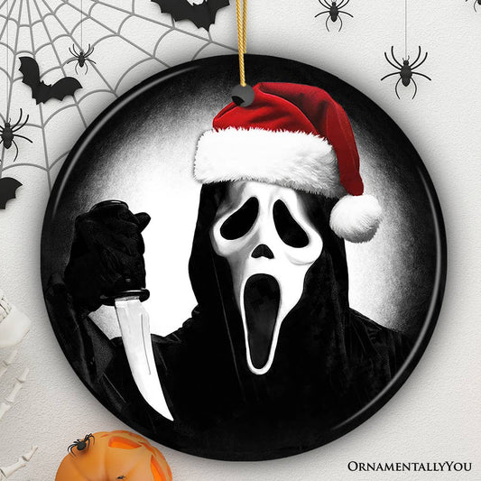 Bone Chilling Scarface Mask With Santa Hat, Halloween Decor