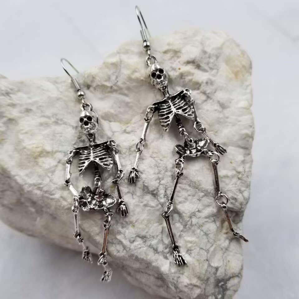 Goth Silver Skeleton Earrings