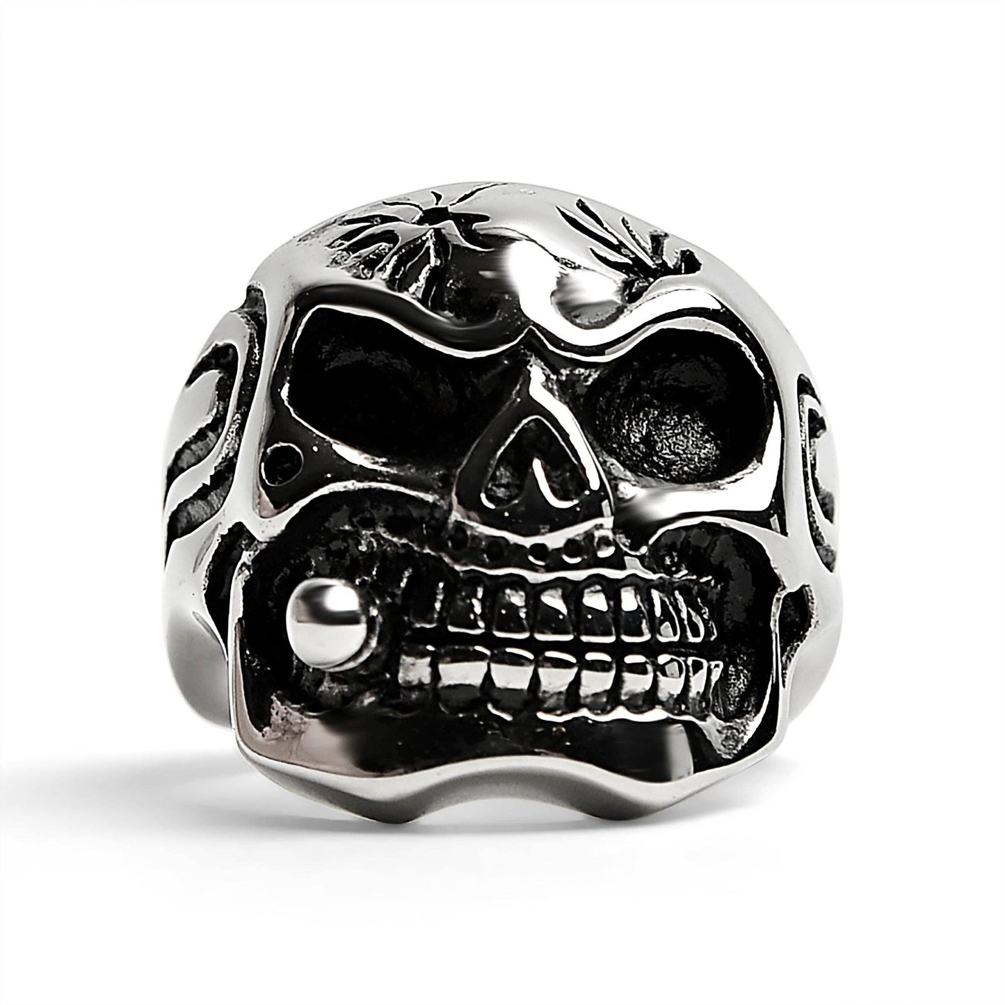 Stainless Steel Skull With Cigar Statement Ring