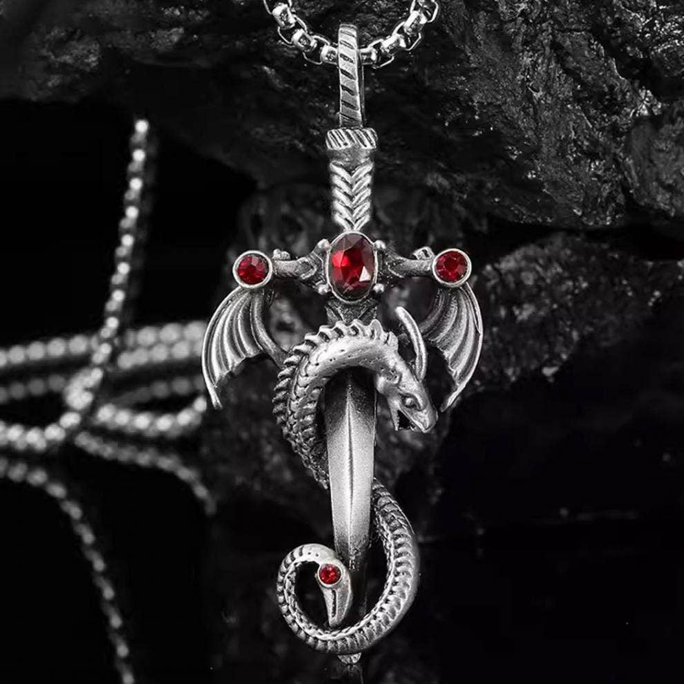 Gem Dragon Sword Stainless Steel Chain Necklace