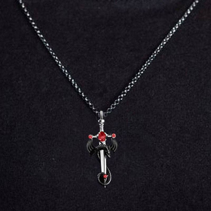 Gem Dragon Sword Stainless Steel Chain Necklace