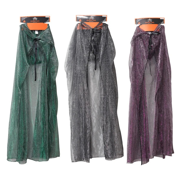 Sheer Spiderweb Print Adult Cape w/ Hood