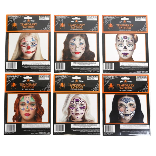 Face Art Metallic Temporary Tattoo w/ Gems