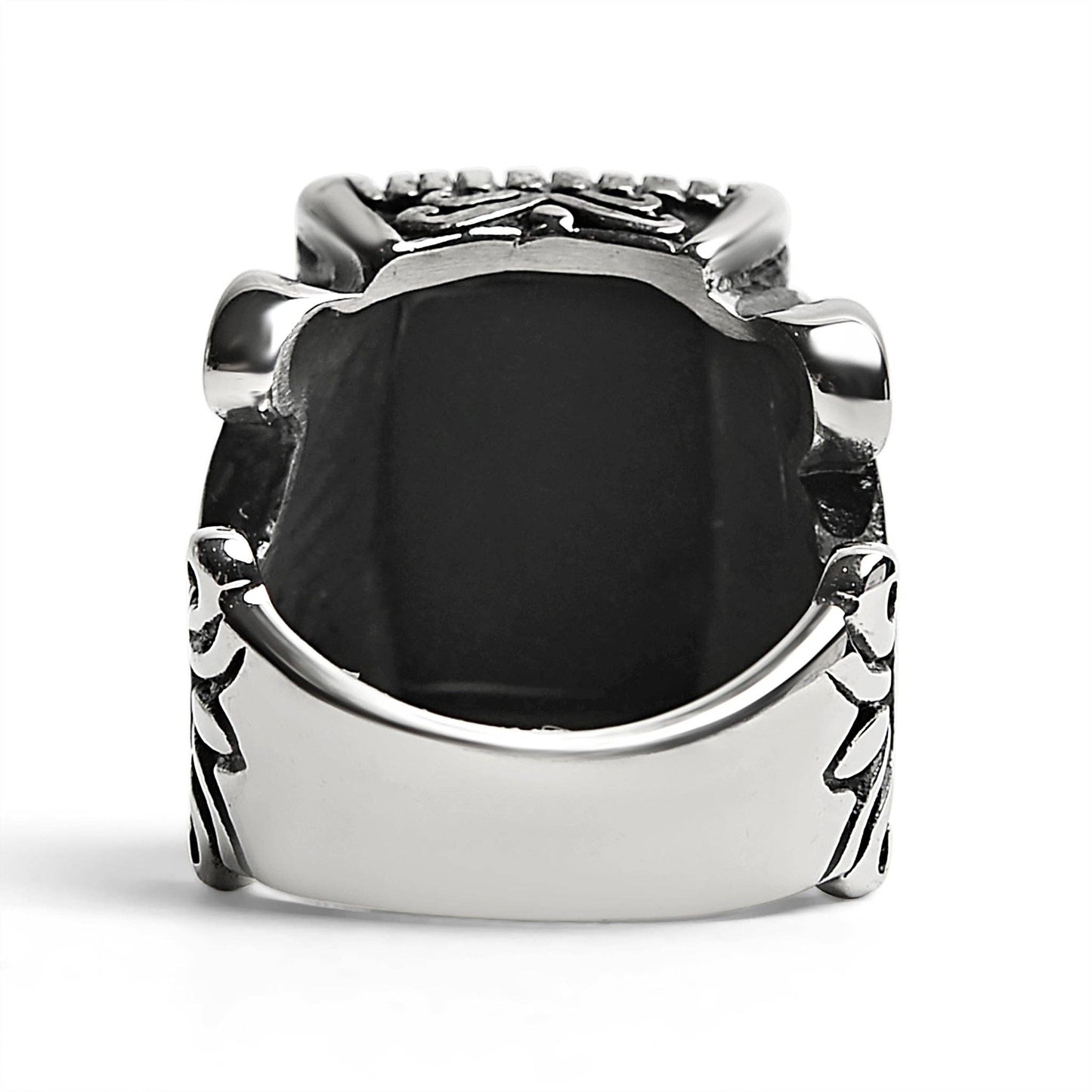 Stainless Steel Black Stone Statement Ring