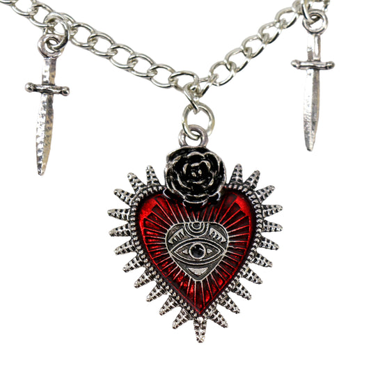 EVIL EYE HEART NECKLACE WITH SWORDS