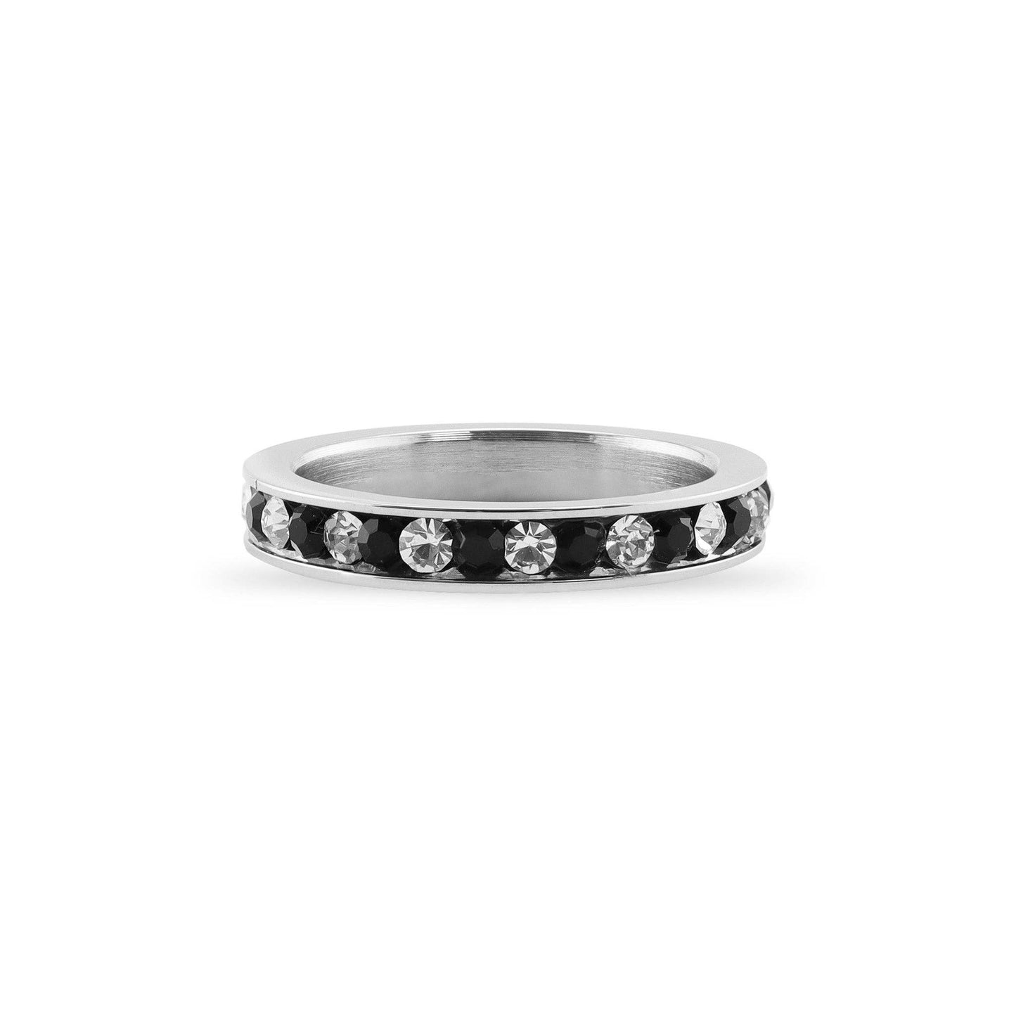 Black & Clear CZ Center Stainless Steel  Ring