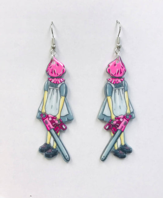 Acrylic Girl With Saw Horrid Earrings