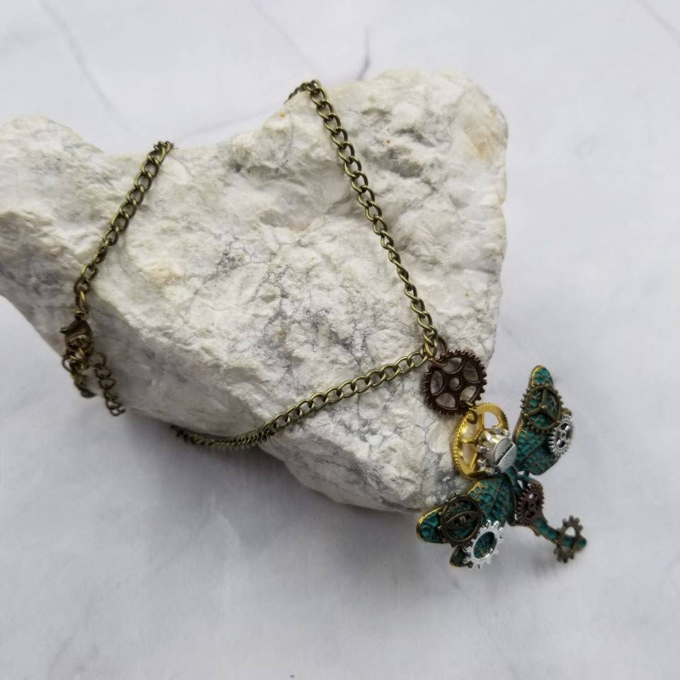 Steampunk Gear Dragonfly Necklace