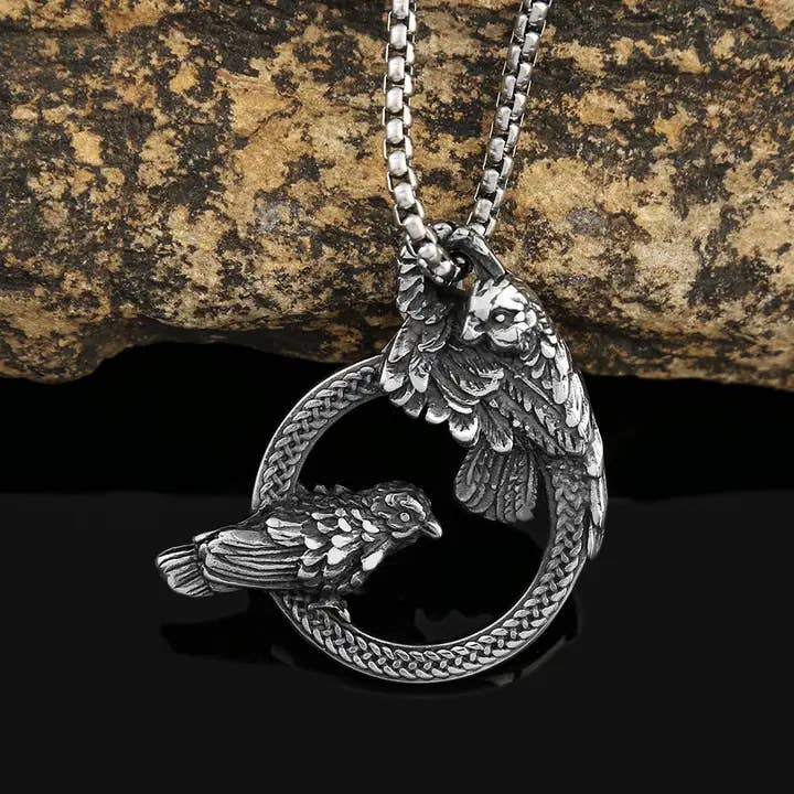 Viking Style Circle Crow Necklace
